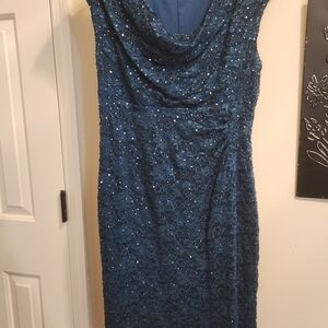 Connected Apparel Navy Sequin Lace Midi Dress